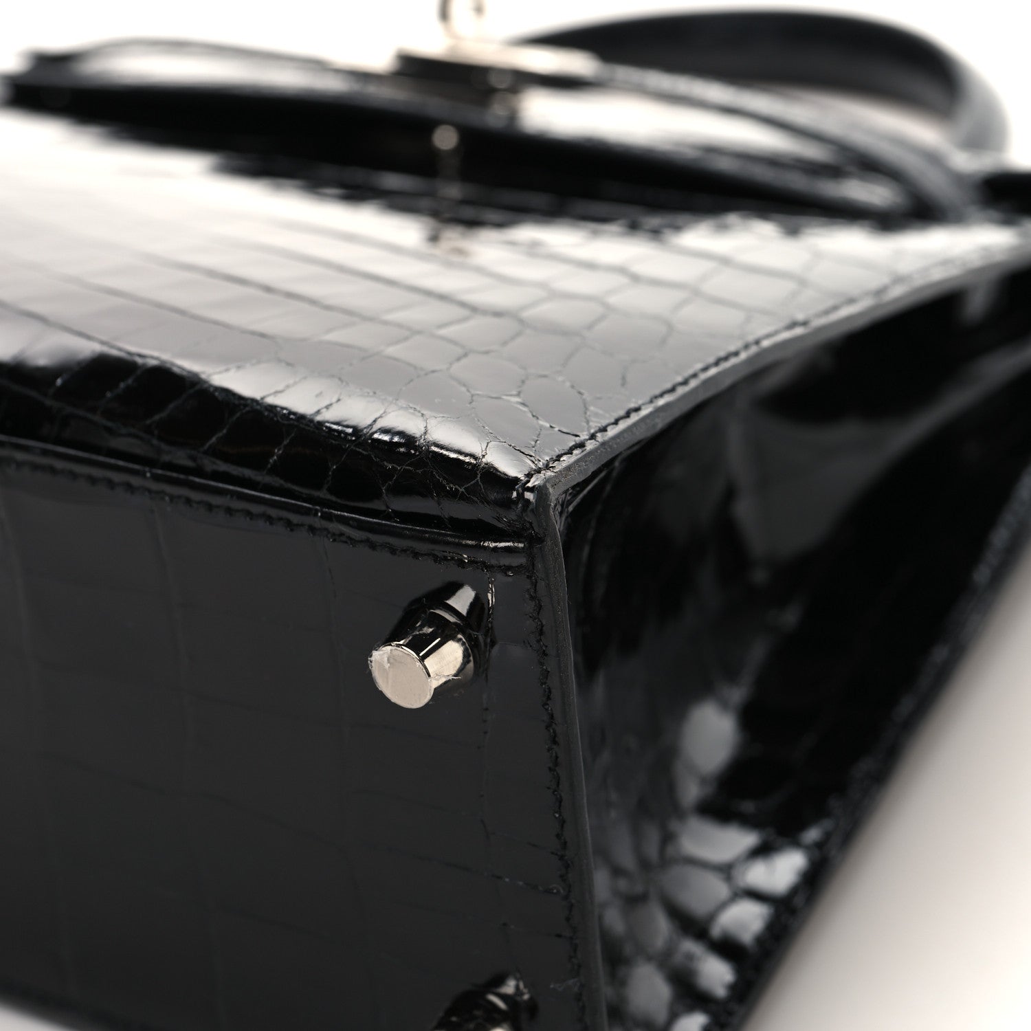 Hermes Shiny Niloticus Crocodile Kelly Sellier 25 Black 9 of 12