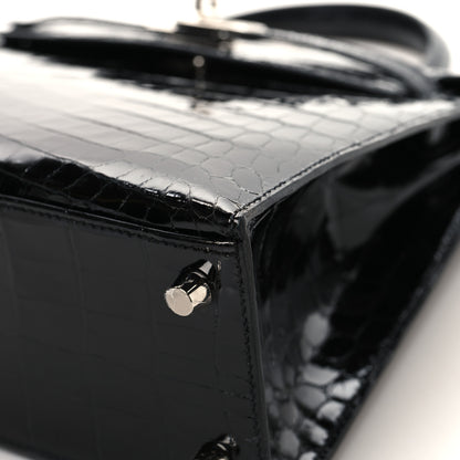 Hermes Shiny Niloticus Crocodile Kelly Sellier 25 Black 9 of 12