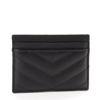 Saint Laurent Grain De Poudre Matelasse Chevron Monogram Credit Card Case Black 3 of 8