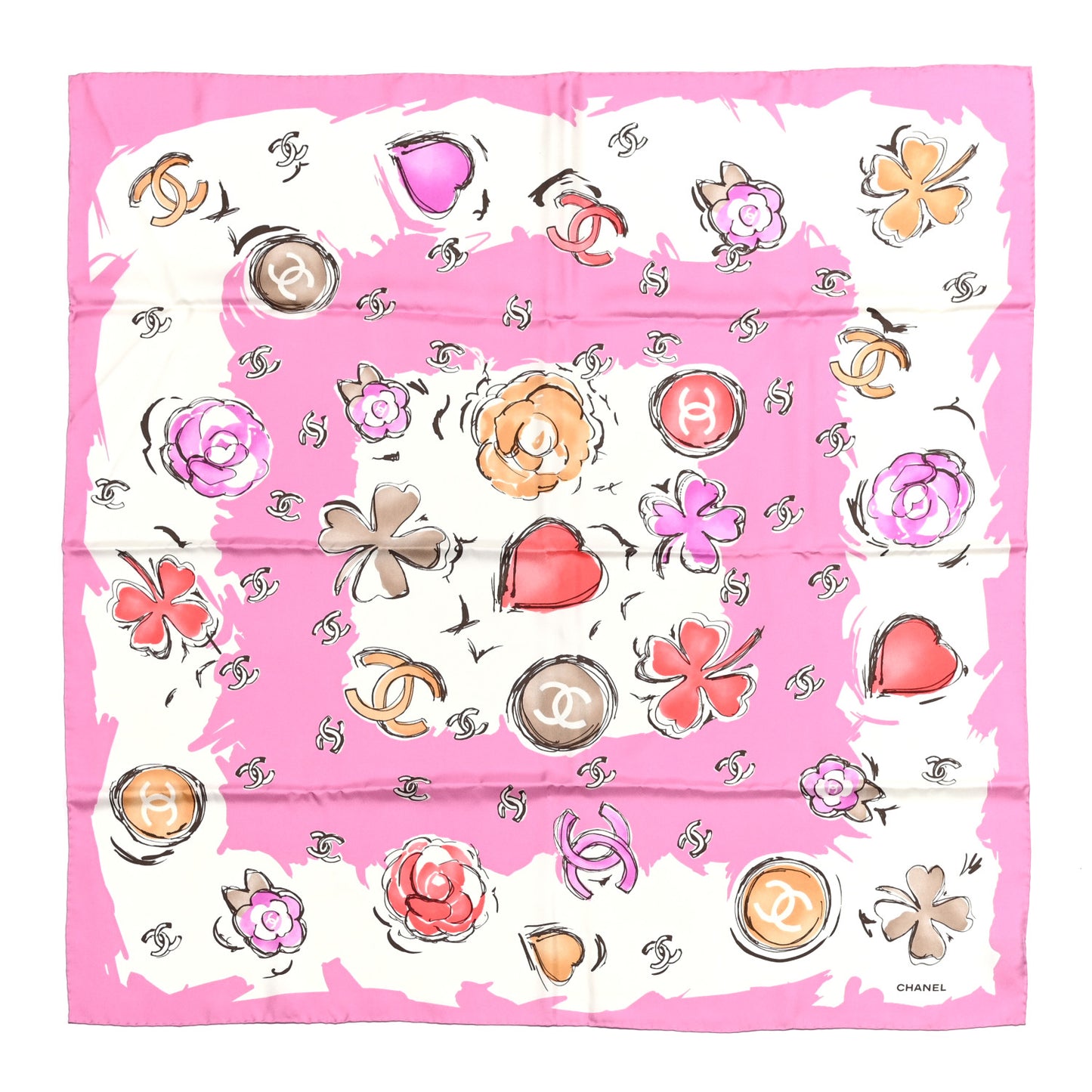Silk CC Floral Square Scarf Pink Multicolor