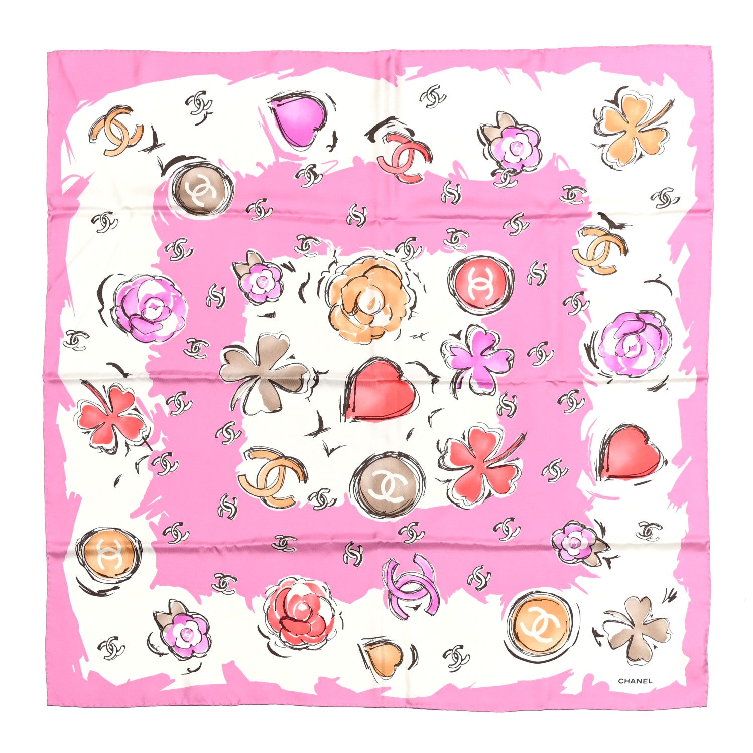 Chanel Silk CC Floral Square Scarf Pink Multicolor 1 of 4