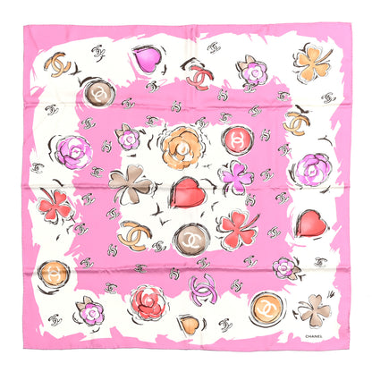 Chanel Silk CC Floral Square Scarf Pink Multicolor 1 of 4