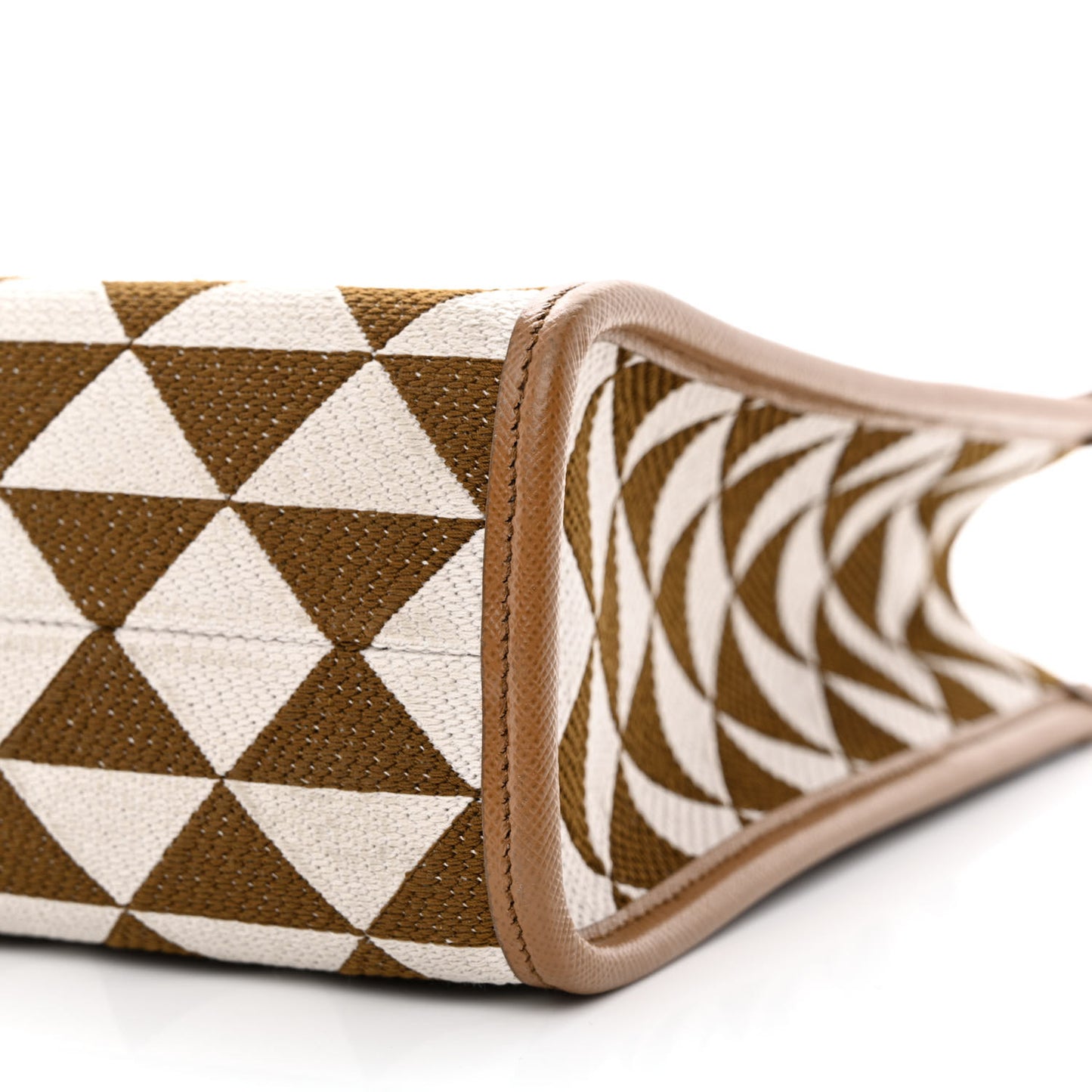 Jacquard Saffiano Triangolo Symbole Embroidered Small Tote Tobacco Talco