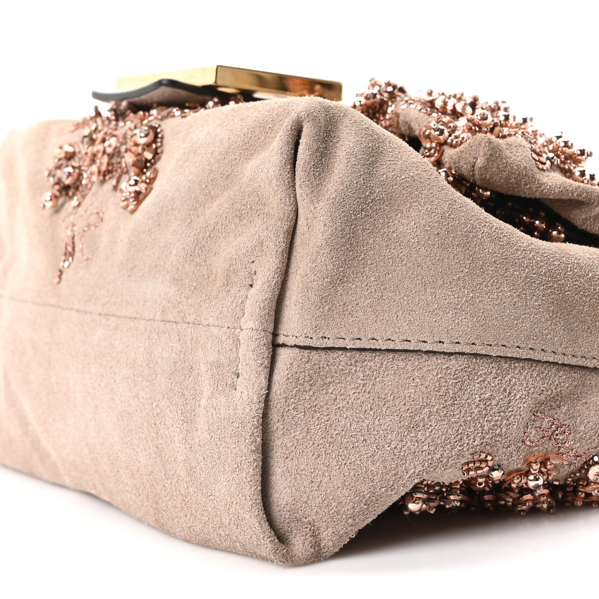 Mamma Bag Small Beige Suede Embroidered Mini Bag