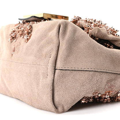 Fendi Suede Sequin Embroidered Small Mamma Baguette Tortora 9 of 9