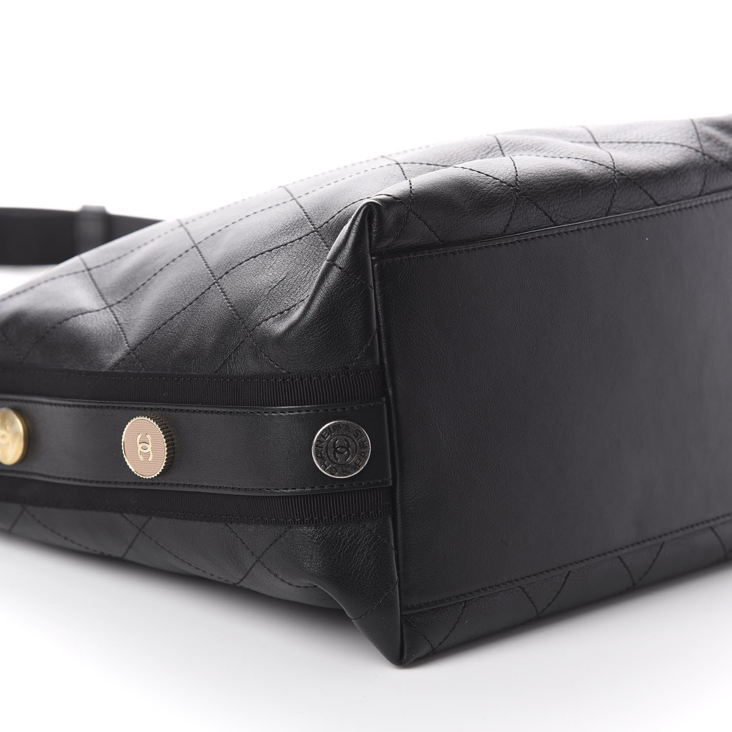 Chanel Calfskin Stitched Large Button Up Hobo Black 5 of 9