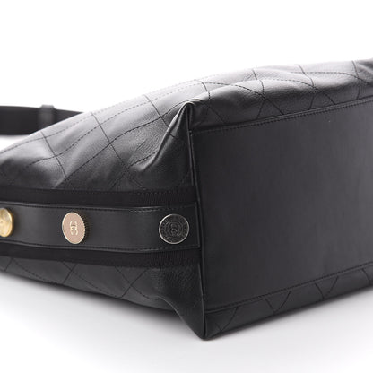 Chanel Calfskin Stitched Large Button Up Hobo Black 5 of 9