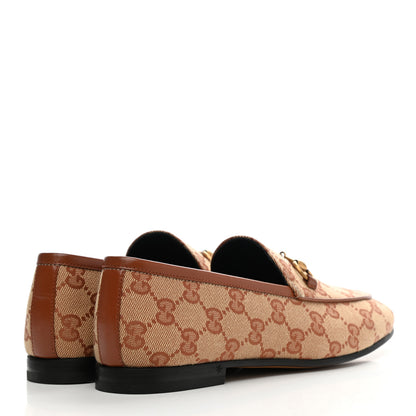 Gucci Canvas GG Monogram Horsebit Womens Jordaan Loafers 37 Beige Ruggine Rust 4 of 9