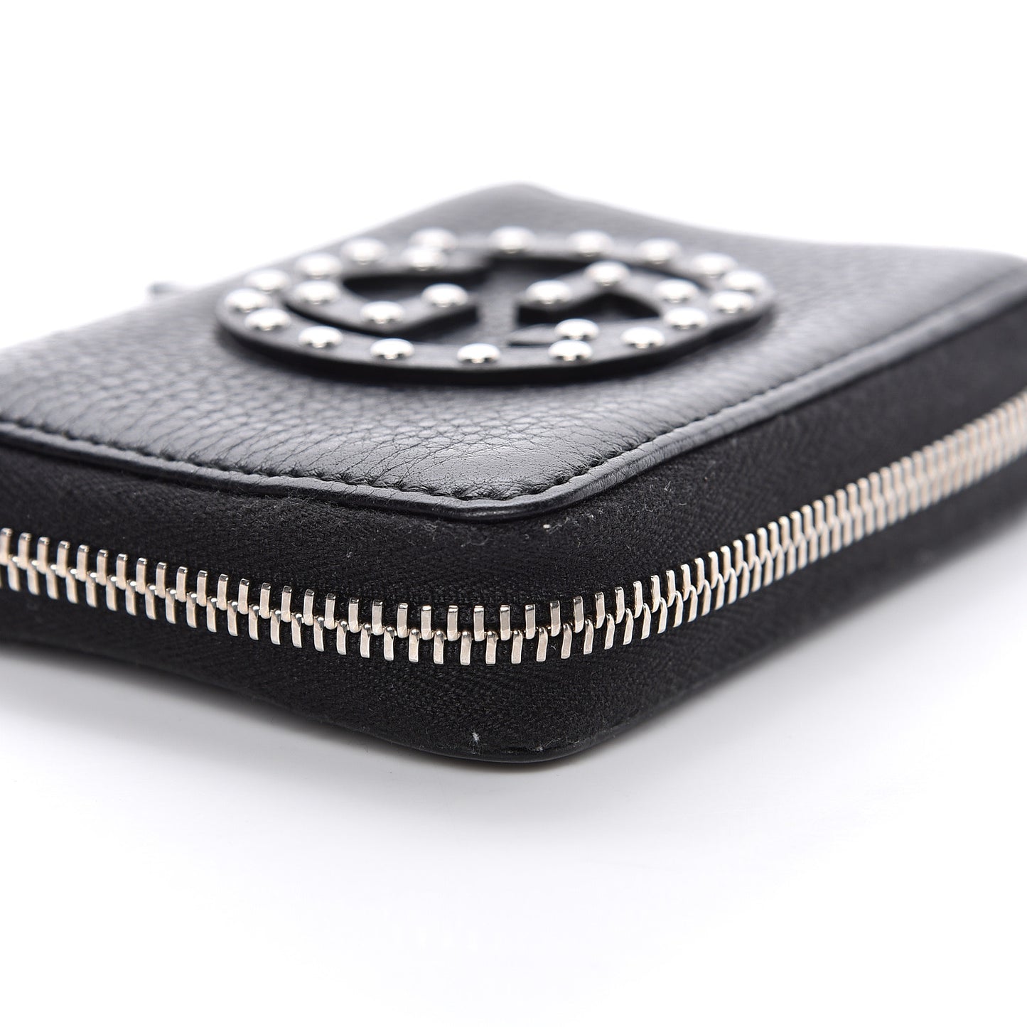 Pebbled Calfskin Studded Soho Compact Disco Zip Around Wallet Black