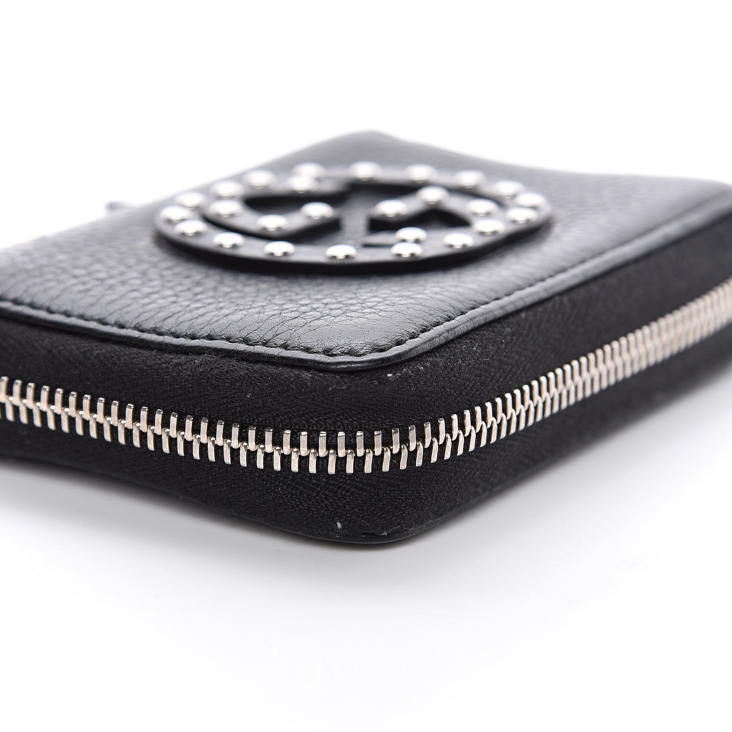 Gucci Pebbled Calfskin Studded Soho Compact Disco Zip Around Wallet Black 8 of 14