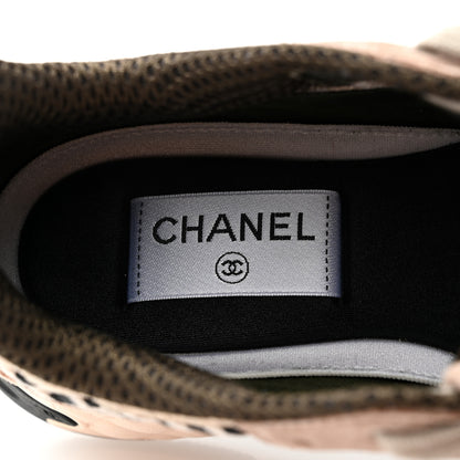 Chanel Suede Calfskin Embroidered CC Sneakers 37 Beige Black 6 of 7