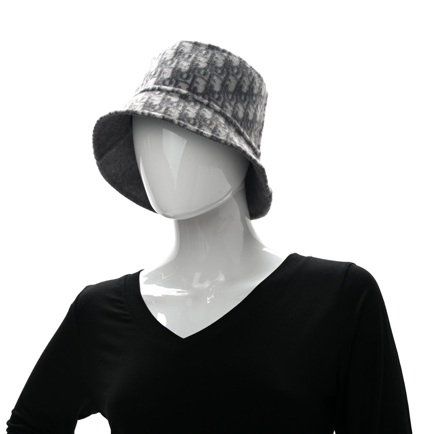 Wool Oblique Jacquard Bucket Hat Grey
