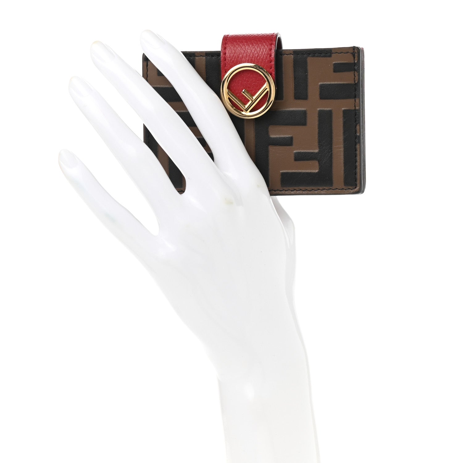 Fendi Vitello Cruise F is Fendi Bi-Color FF 1974 Embossed Gusseted Card Holder Maya Black Rosso 2 of 8