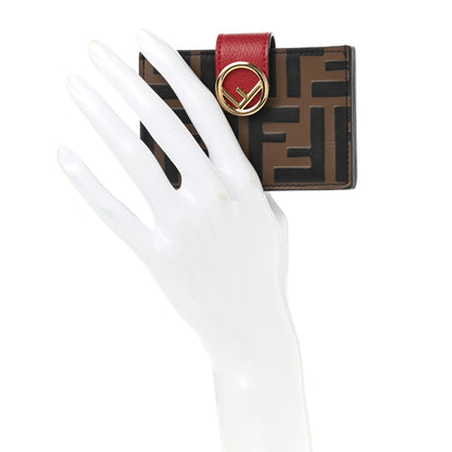 Fendi Vitello Cruise F is Fendi Bi-Color FF 1974 Embossed Gusseted Card Holder Maya Black Rosso 2 of 8