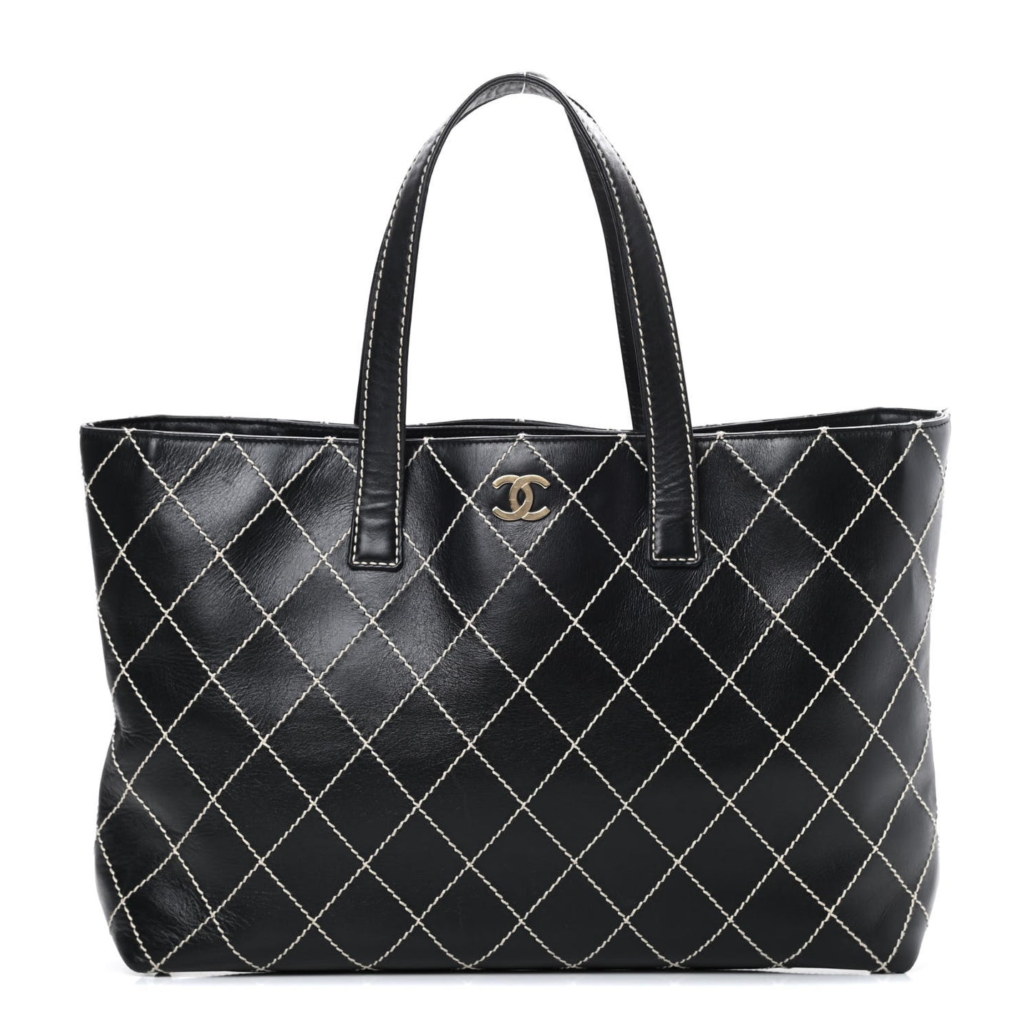 Calfskin Wild Stitch Large Tote Black