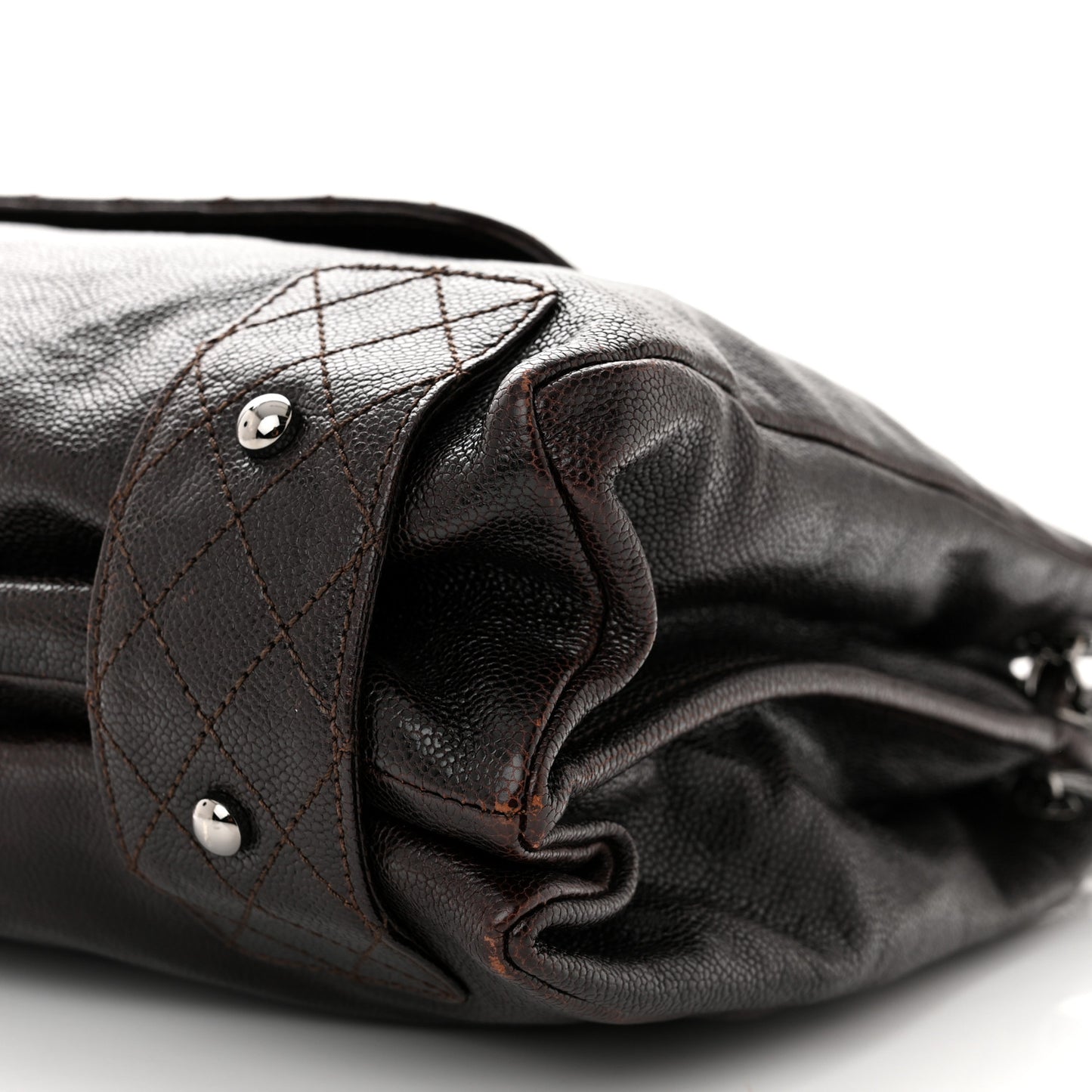 Glazed Caviar Pocket In The City Tote Dark Brown