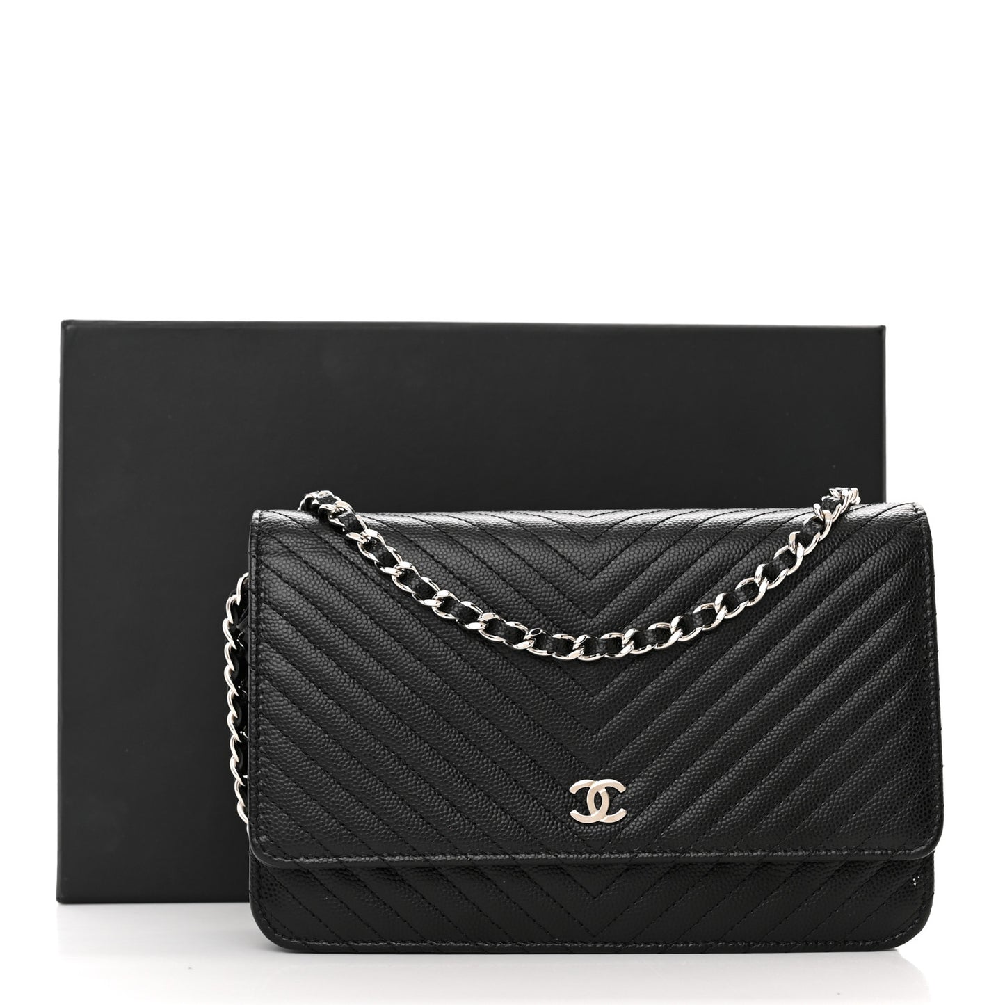 Caviar Chevron Quilted Wallet On Chain WOC Black