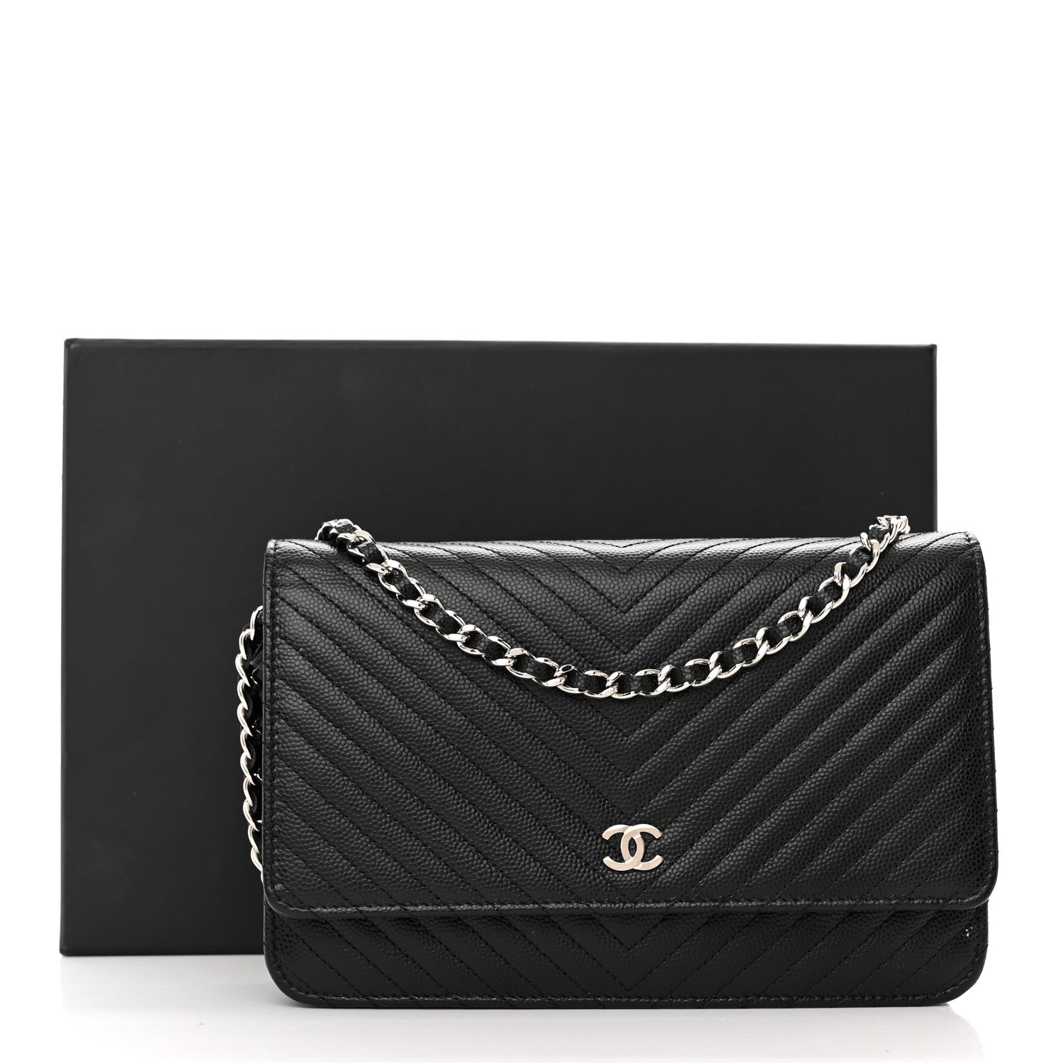 Chanel Caviar Chevron Quilted Wallet On Chain WOC Black 13 of 13