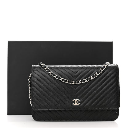 Chanel Caviar Chevron Quilted Wallet On Chain WOC Black 13 of 13