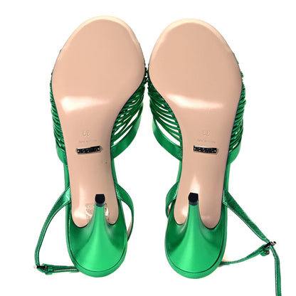 Gucci Metallic Nappa Crawford Knot Slingback Sandals 39 Green 5 of 7
