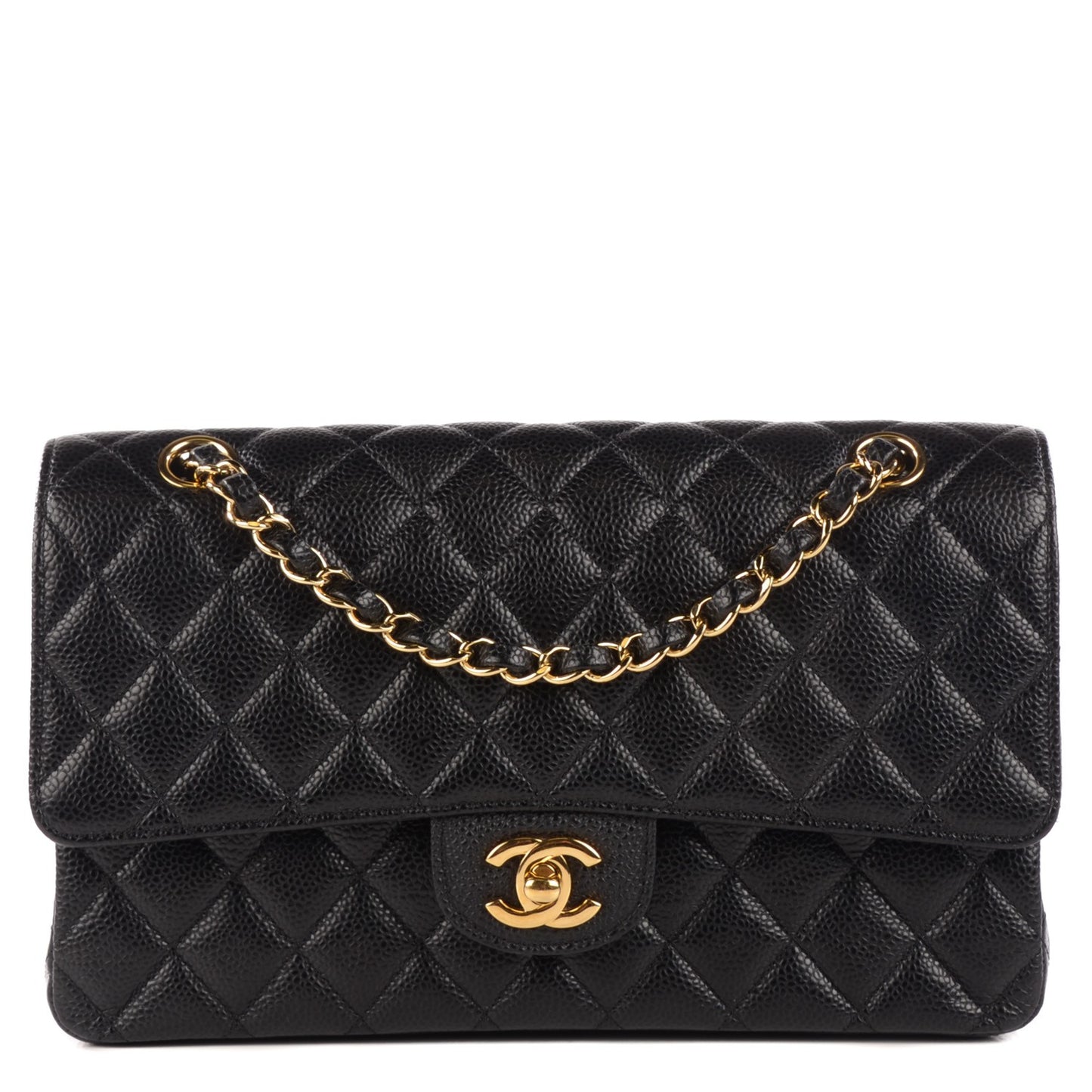 Caviar Quilted Medium Double Flap Black