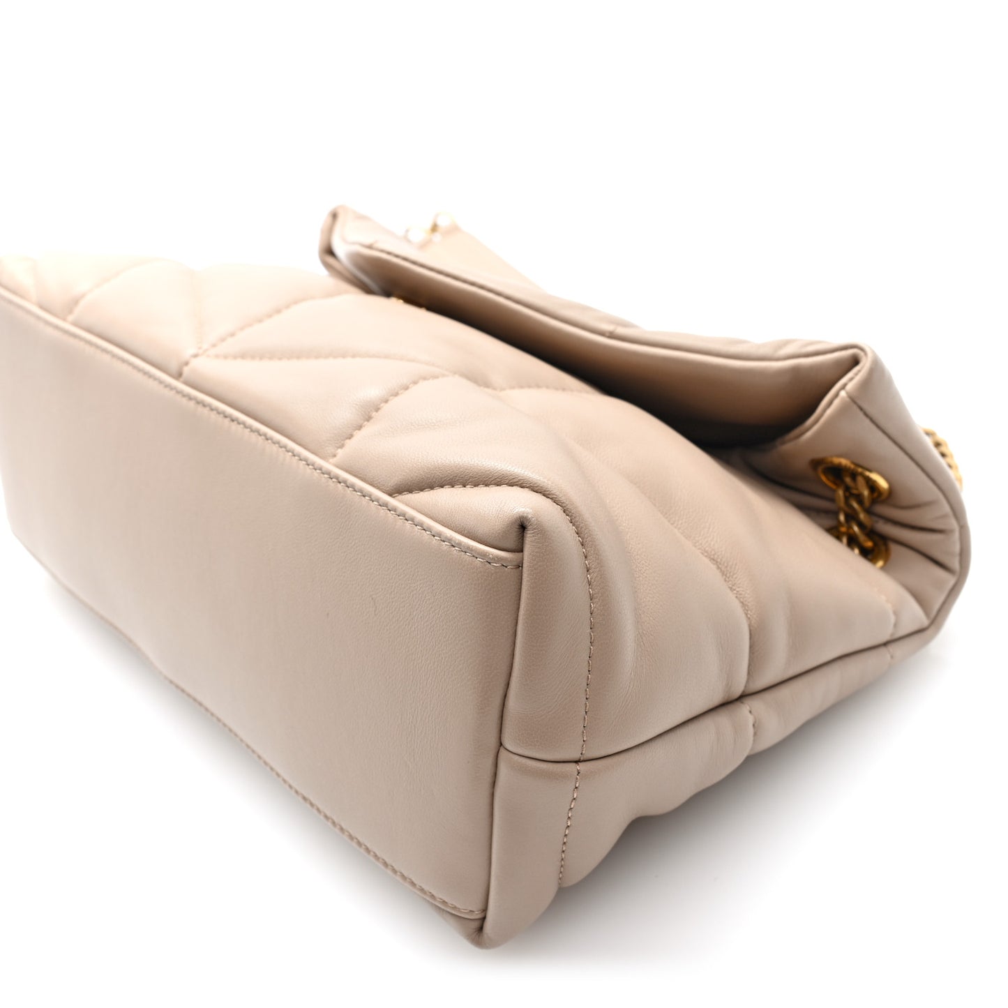 Lambskin Quilted Small Loulou Puffer Monogram Chain Satchel Dark Beige