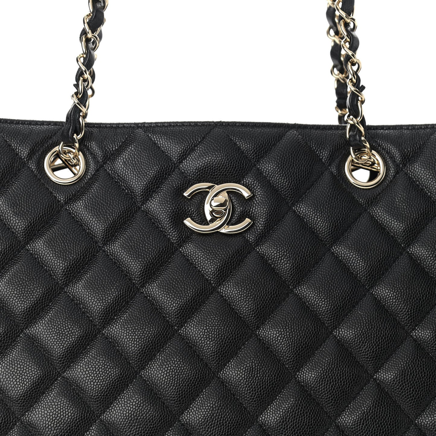 Caviar Quilted Large Shopping Tote Black