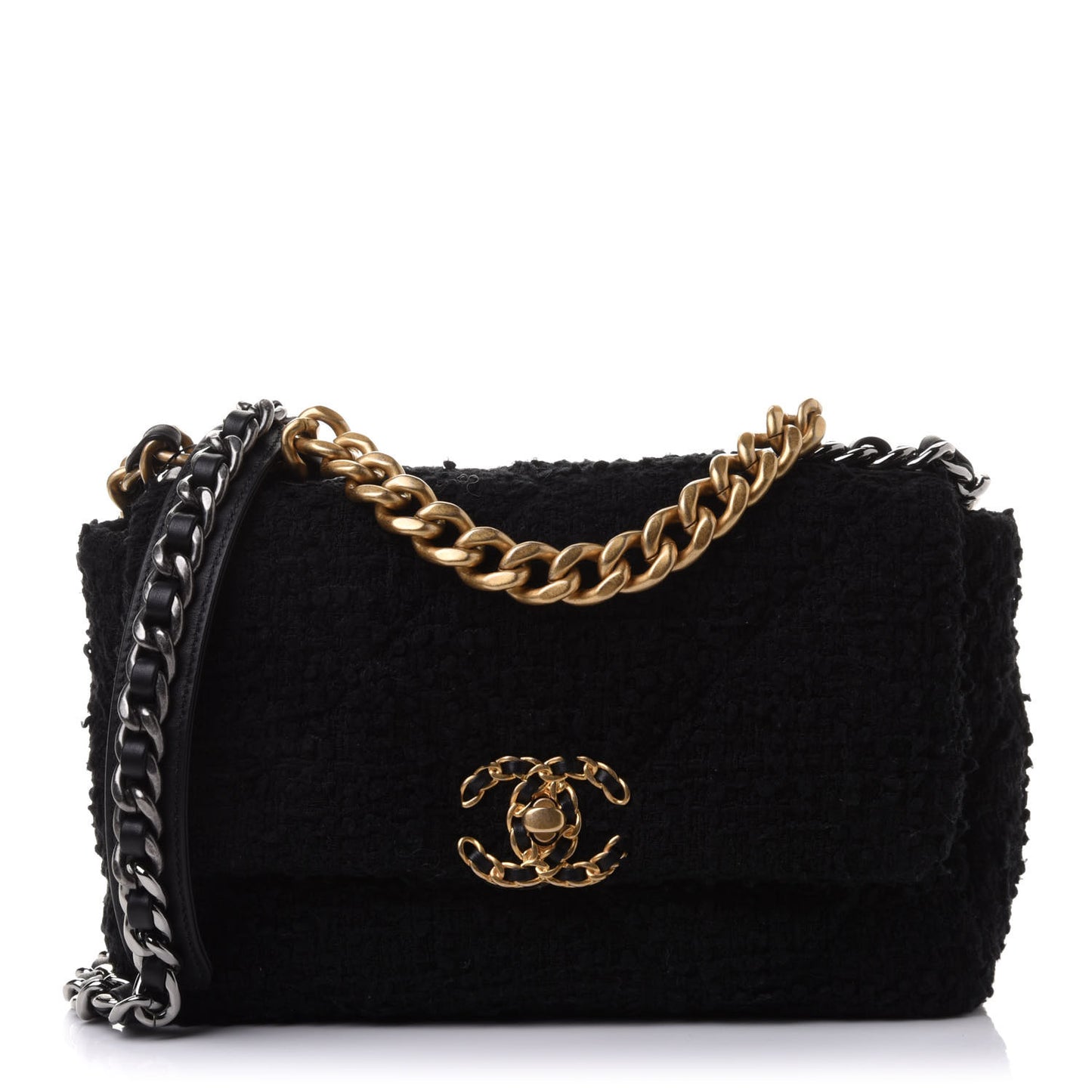 Tweed Quilted Medium Chanel 19 Flap Black