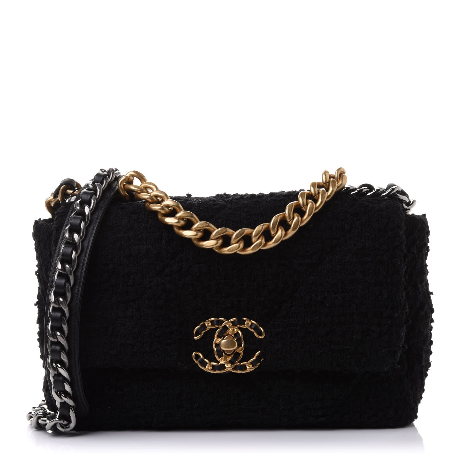 Chanel Tweed Quilted Medium Chanel 19 Flap Black 1 of 11