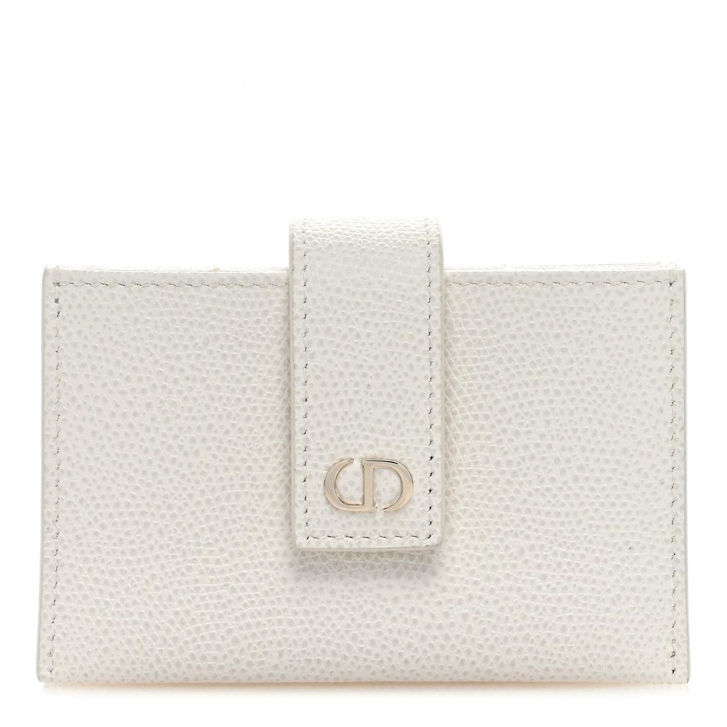 Grained Calfskin Gusseted Card Holder White
