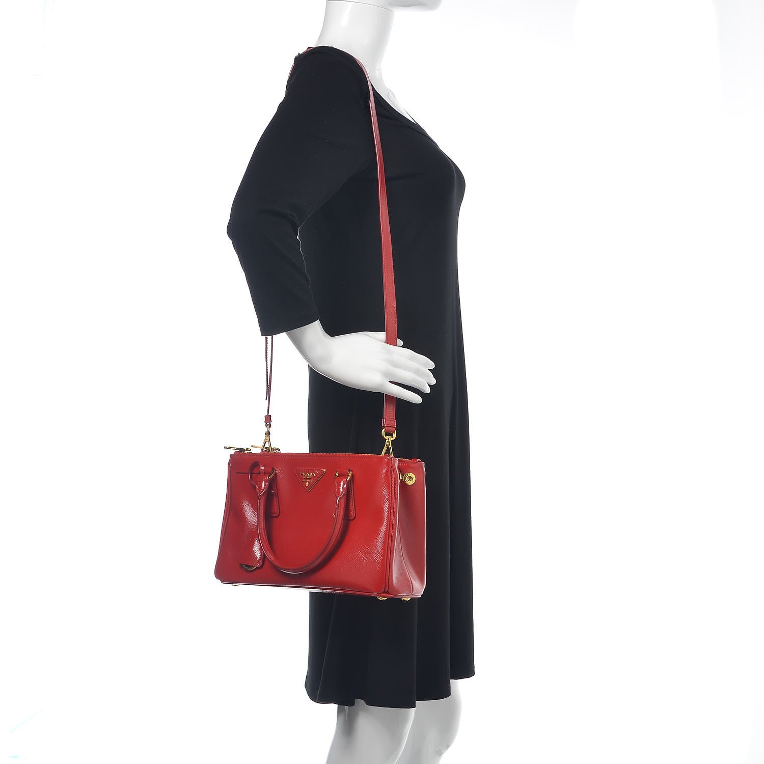 Prada Saffiano Vernice Mini Galleria Double Zip Tote Rosso 2 of 12