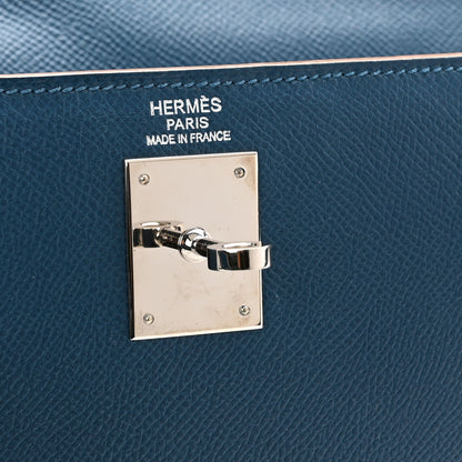 Hermes Epsom Kelly Flag Sellier 32 Bleu Thalassa White 6 of 18