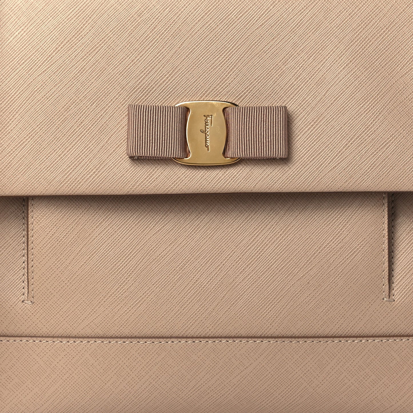 Hammered Calfskin Vara Bow Top Handle Flap Bag Natural