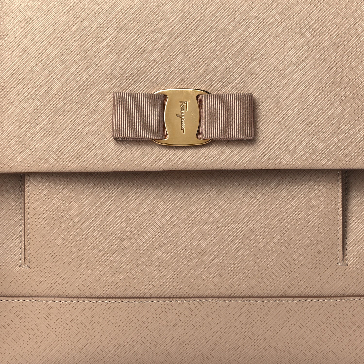 Salvatore Ferragamo Hammered Calfskin Vara Bow Top Handle Flap Bag Natural 7 of 9