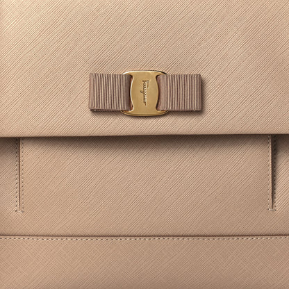 Salvatore Ferragamo Hammered Calfskin Vara Bow Top Handle Flap Bag Natural 7 of 9