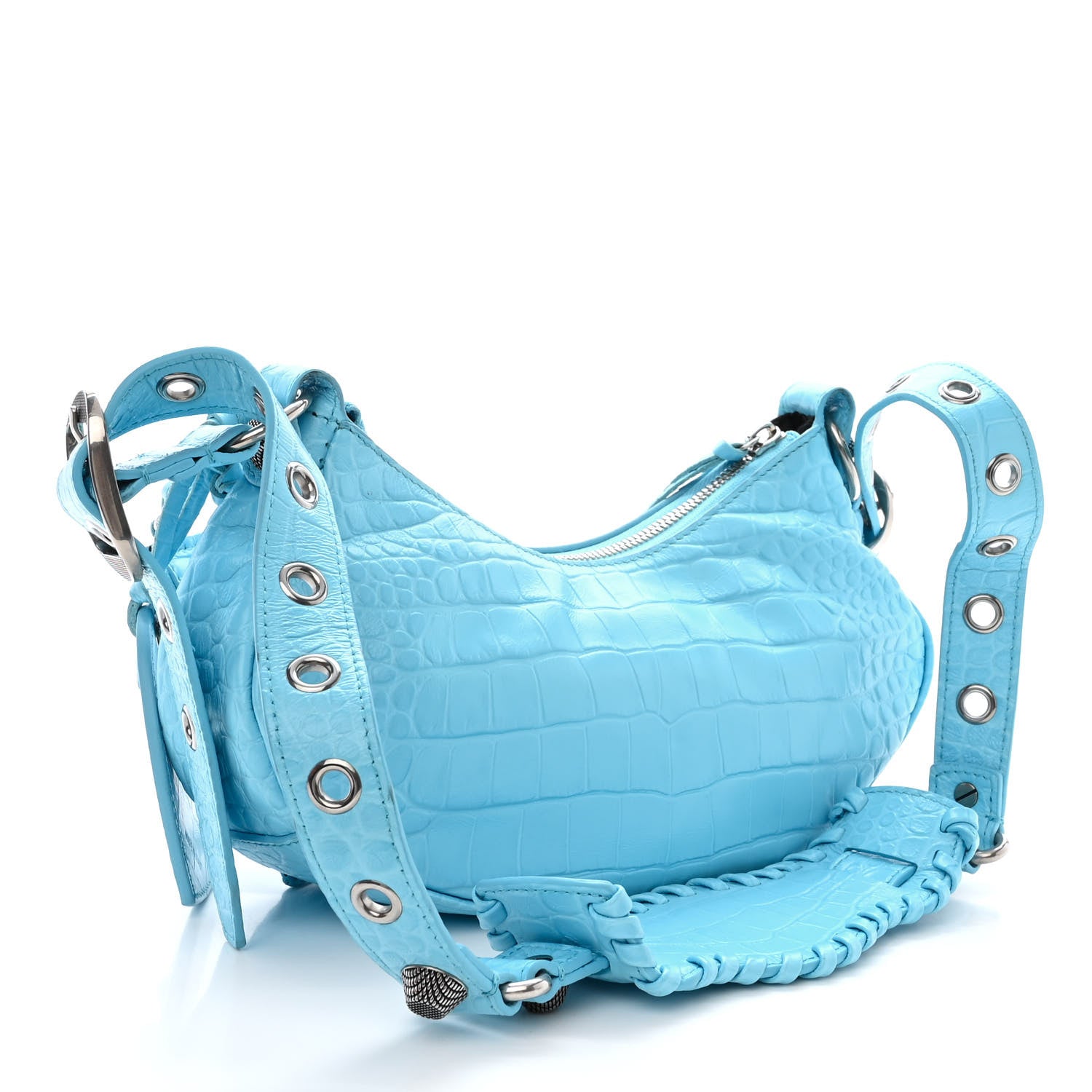 Balenciaga Extra Supple Calfskin Crocodile Embossed Le Cagole Shoulder Bag XS Sky Blue 3 of 14