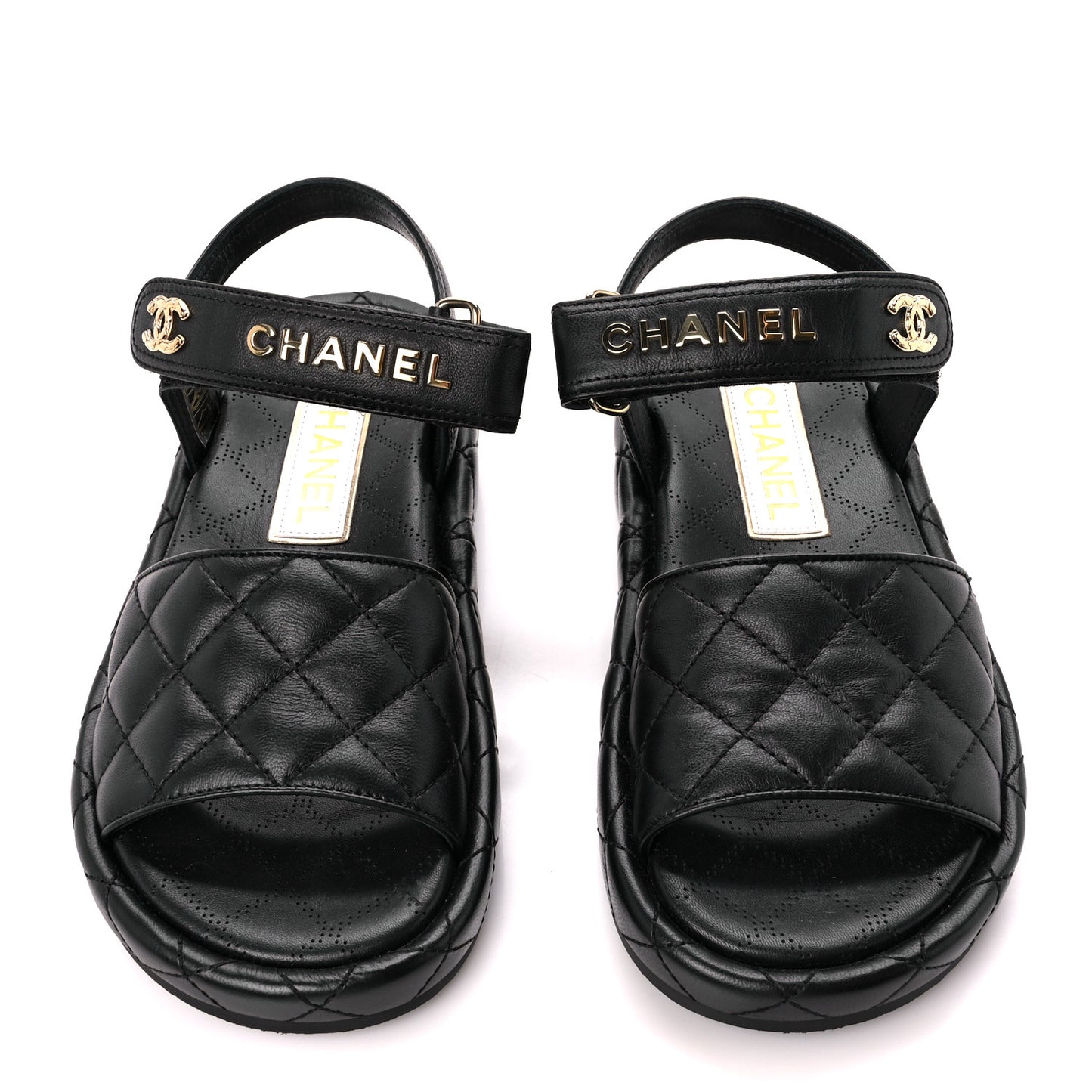 Lambskin Quilted Dad Sandals 36 Black