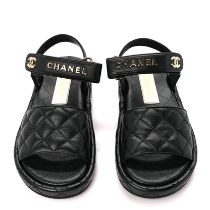 Chanel Lambskin Quilted Dad Sandals 36 Black 2 of 8