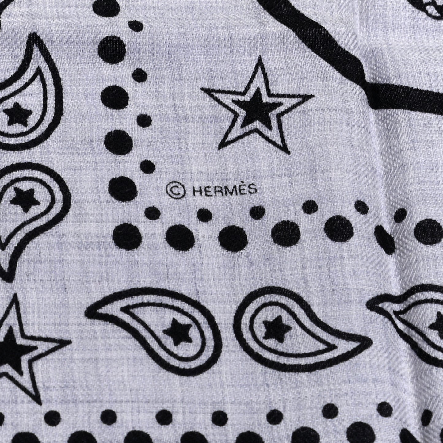 Cashmere Silk Les Cles Bandana Shawl 140 Gris Chine Black
