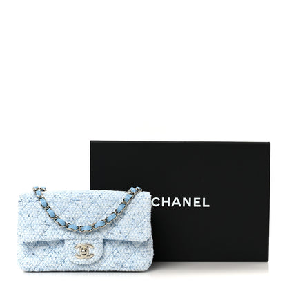 Chanel Tweed Quilted Mini Rectangular Flap Blue White Silver 12 of 12