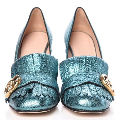 Gucci Galassia GG Marmont Fringe 105mm Loafer Pumps 34.5 Turchese 2 of 9