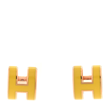 Hermes Rose Gold Lacquered Mini Pop H Earrings New Jaune De Naples 1 of 6