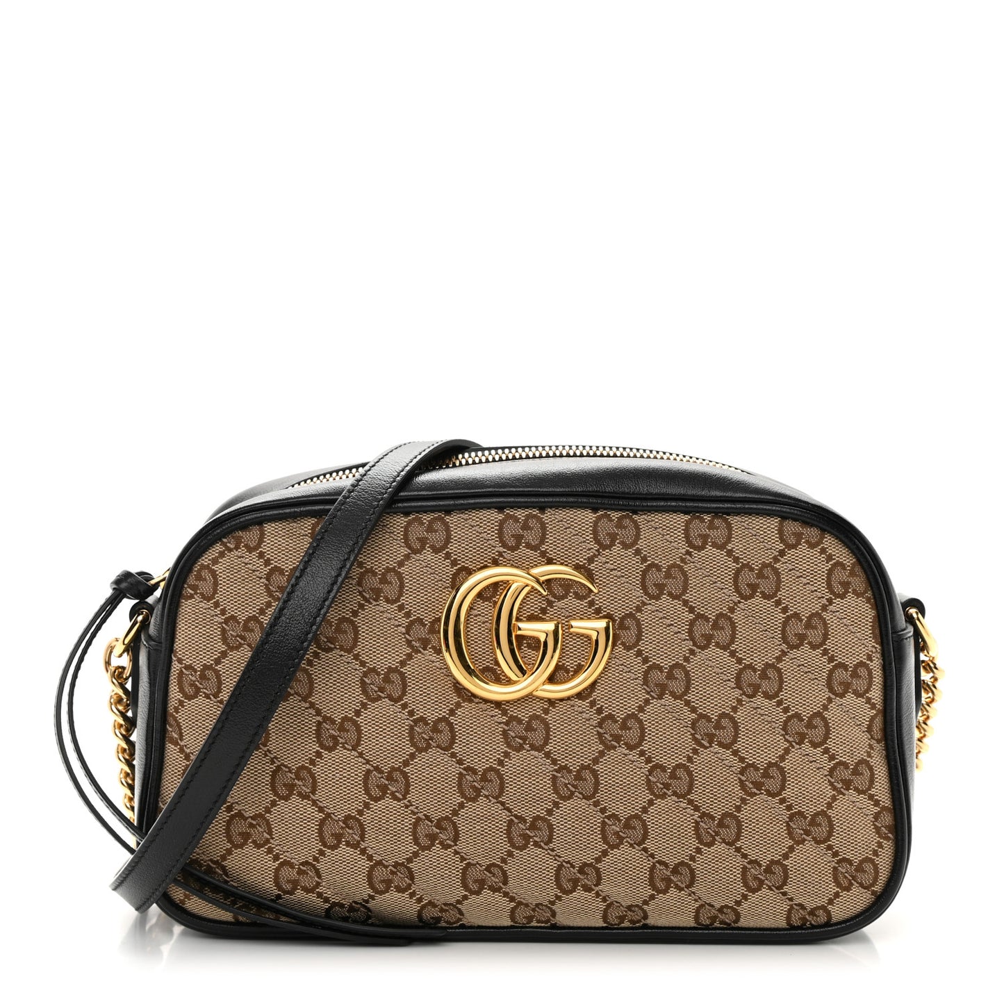 Monogram Matelasse Diagonal Small GG Marmont Chain Shoulder Bag Beige Black