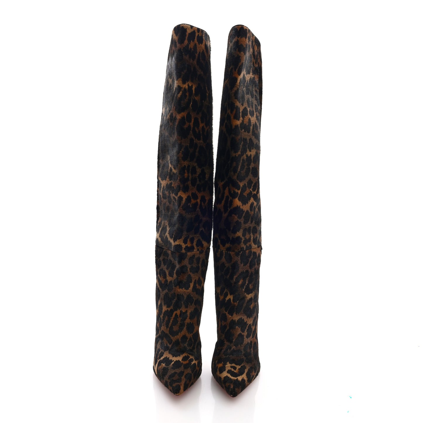 Pony Hair Leopard Print Astrilarge Botta Knee Boots 40.5 Brown Black