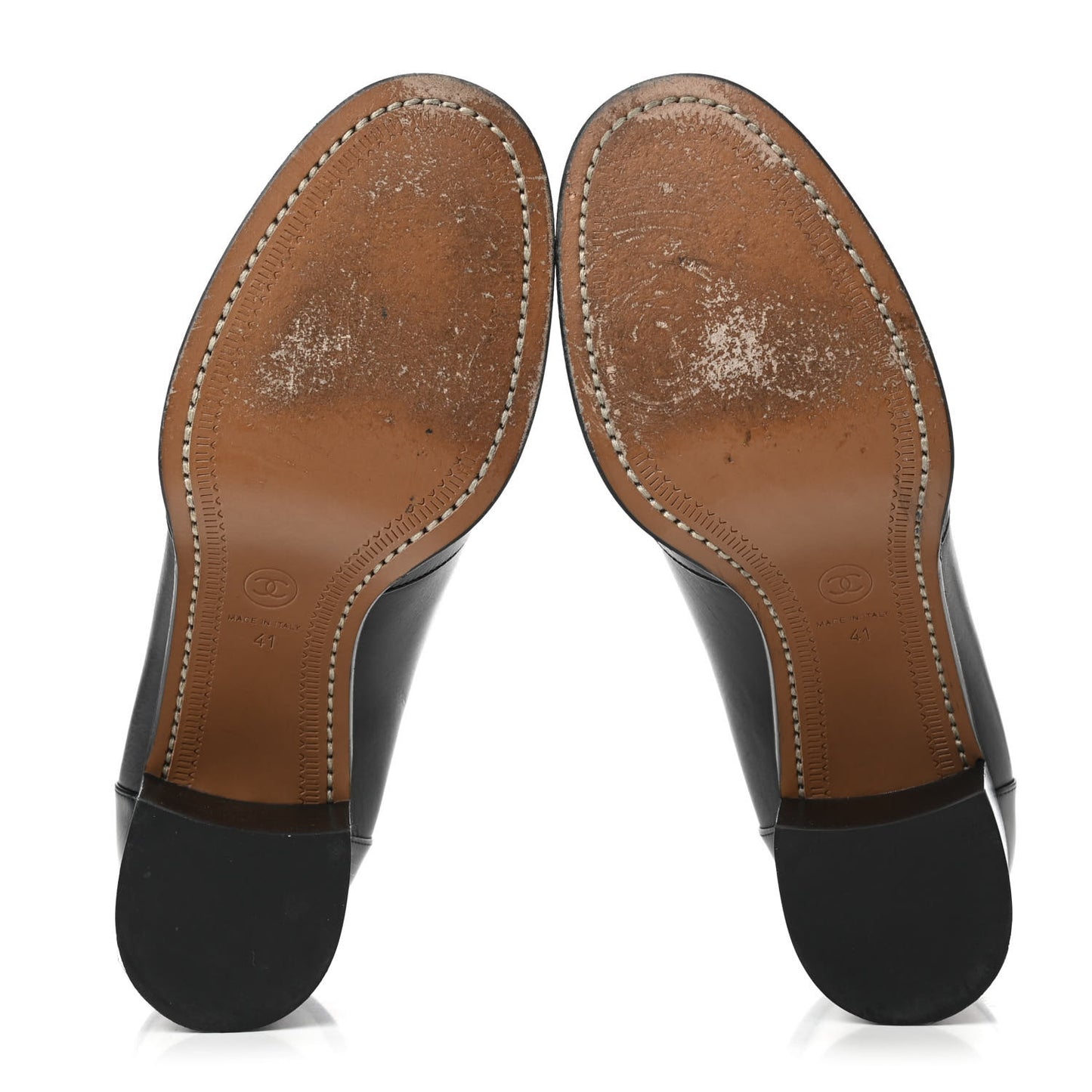 Glazed Calfskin CC Loafers 41 Black