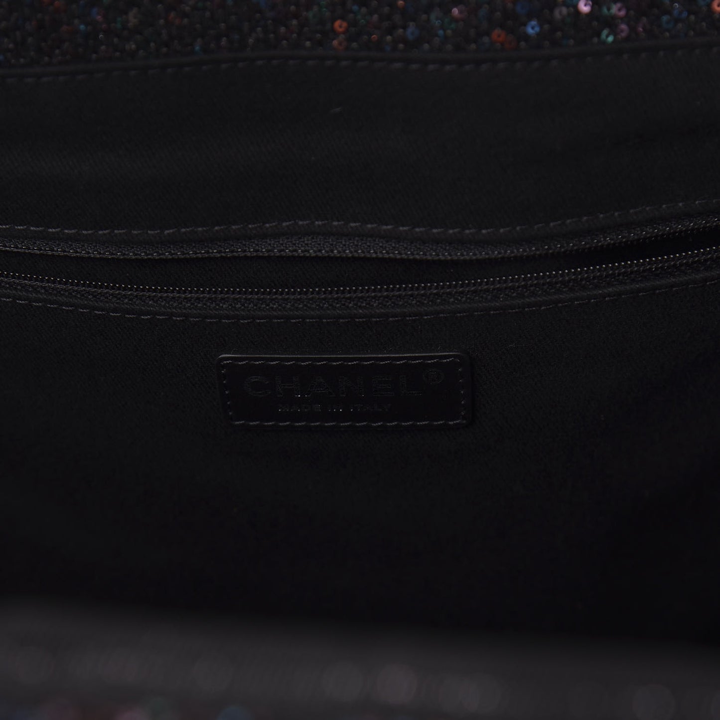 Calfskin Sequin Medium Deauville Tote Black