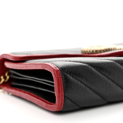 Gucci Vintage Effect Calfskin Matelasse Diagonal Torchon GG Marmont Chain Wallet Black Romantic Cherry 9 of 12