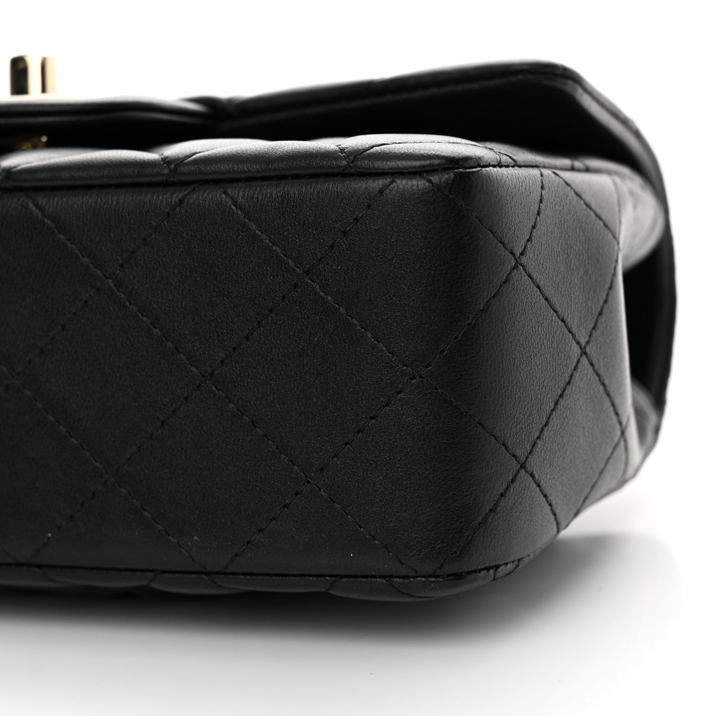 Lambskin Quilted Mini Top Handle Rectangular Flap Black
