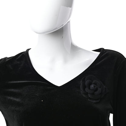 Chanel Tweed Camellia Pin Brooch Black 2 of 4