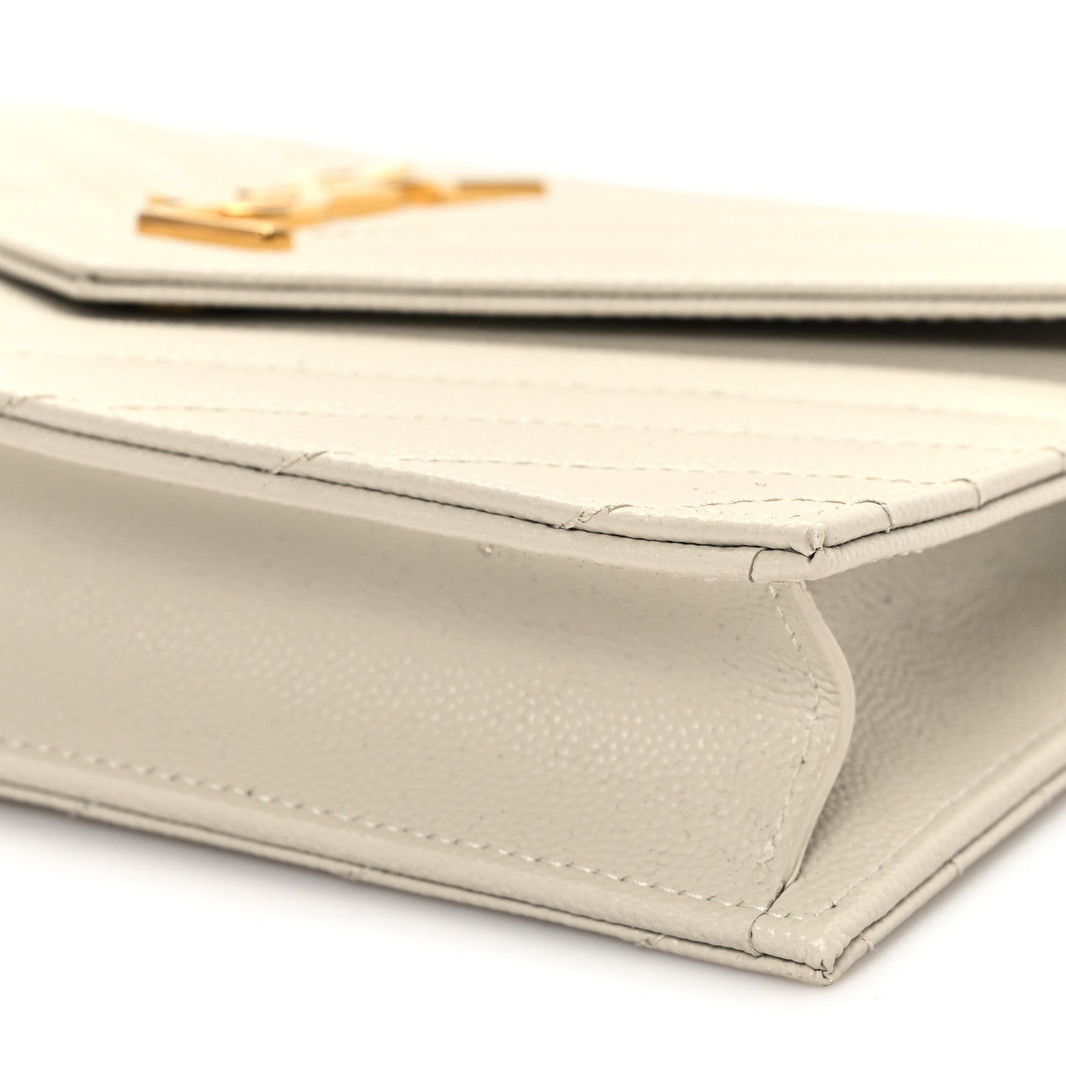 Saint Laurent Grain De Poudre Matelasse Chevron Monogram Envelope Chain Wallet Crema Soft 11 of 12